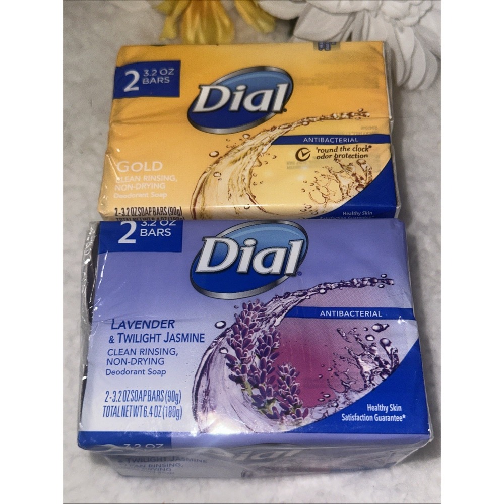Dial Antibacterial Deodorant Soap Gold Lavender Twilight Jasmine 4 Bars 3.2oz